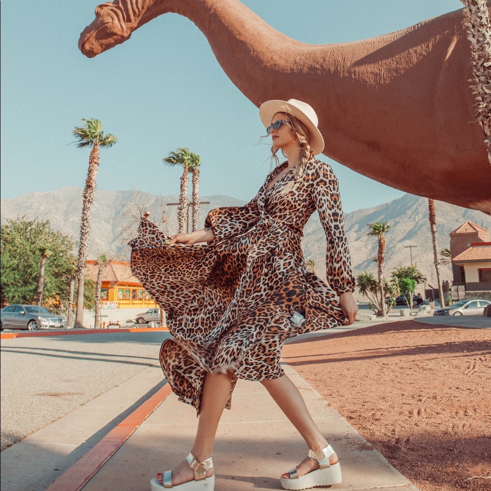 Nasty Gal Leopard Print Maxi Dress in Brown and Black